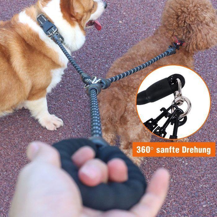Laisse pour chien détachable, 3 en 1, anti-nœuds, design réfléchissant - Orange Étiquette