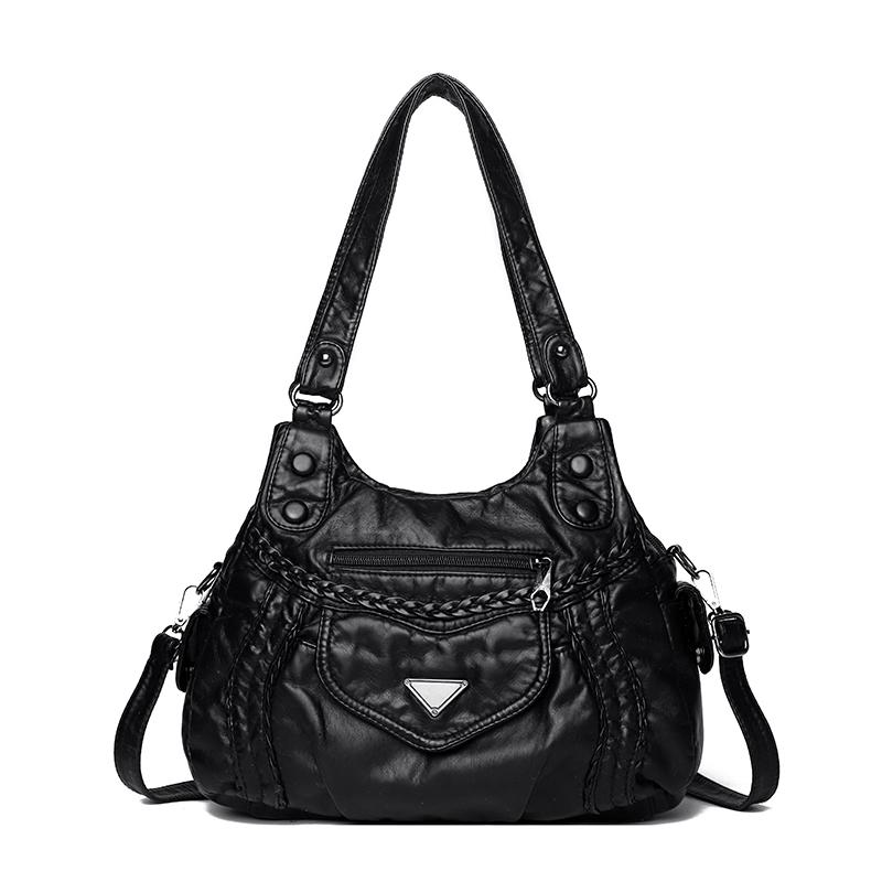 

PU кожа винтажный однотонный цвет женская мода плечо сумка слинг 2025 весна высокая вместимость простой регулируемый ремень хобо сумки через плечо чёрный