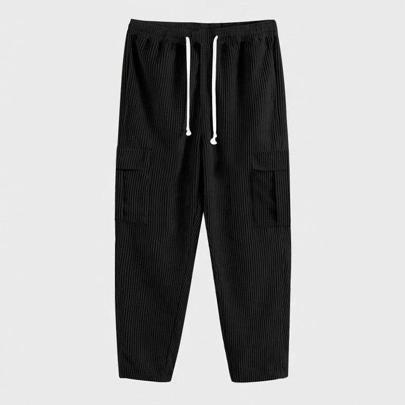 Men's corduroy trousers solid color sweatpants loose straight multi-pocket men's thin casual pants autumn and winter