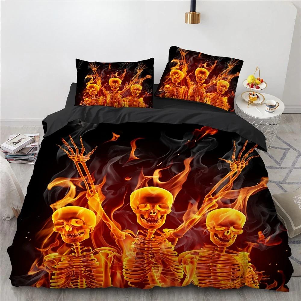 Black Hat Skull Bettwäsche-Set Queen-Size Halloween Bettbezug-Sets Moderner Stil Schlafzimmer-Bettwäsche-Set Bettdeckenbezug Kissenbezüge