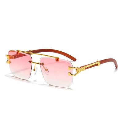 Gafas de sol sin montura con cabeza de leopardo, Gafas con lente marina para hombre, Gafas de sol cuadradas con doble puente, Rayos anti-violeta