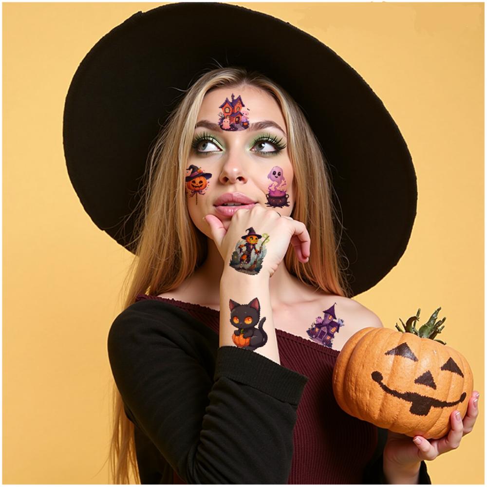 108 Pezzi Tatuaggi Temporanei Adesivi Strega Adesivi Zucca Fumetto Adesivi Halloween Per Uomini Ragazzi Bambini