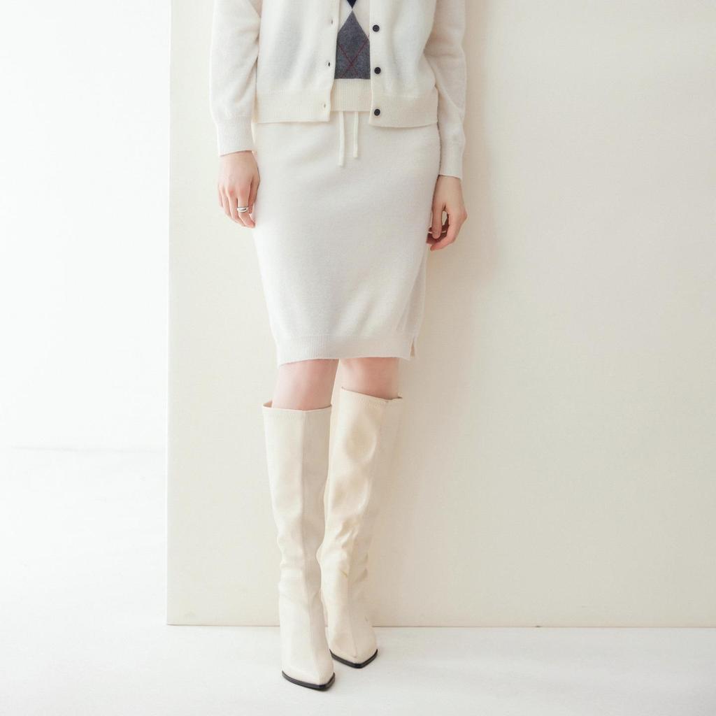 Lekasha 100% Cashmere Elastic Waist Short Skirt