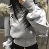Womens Hooded Short Waisted Sweatshirt Jacket Detachable Fur Trim Streetwear