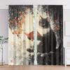 2Pcs Artistic Cat Reading Print Blackout Curtains, Polyester Rod Pocket Drapes For Bedroom, Living Room, Office - Fade-Resistant