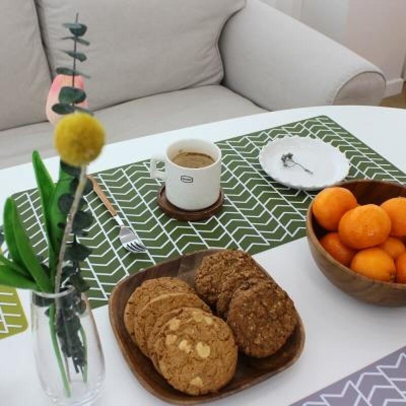 Wide Leather Silicone Table Mat Runner 1P gray