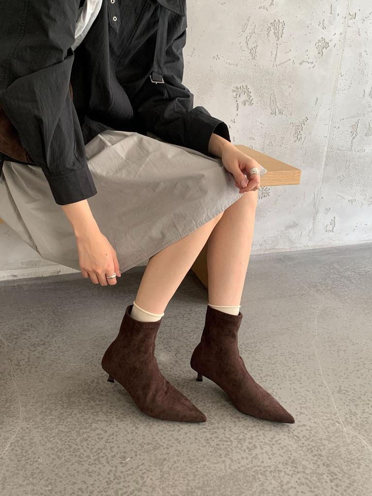 High Heel Pointed Suede Khaki Skinny Boots Short Boots Women's Shoes 2025 New Spring and Autumn Single Boots Korean Small Naked Boots
