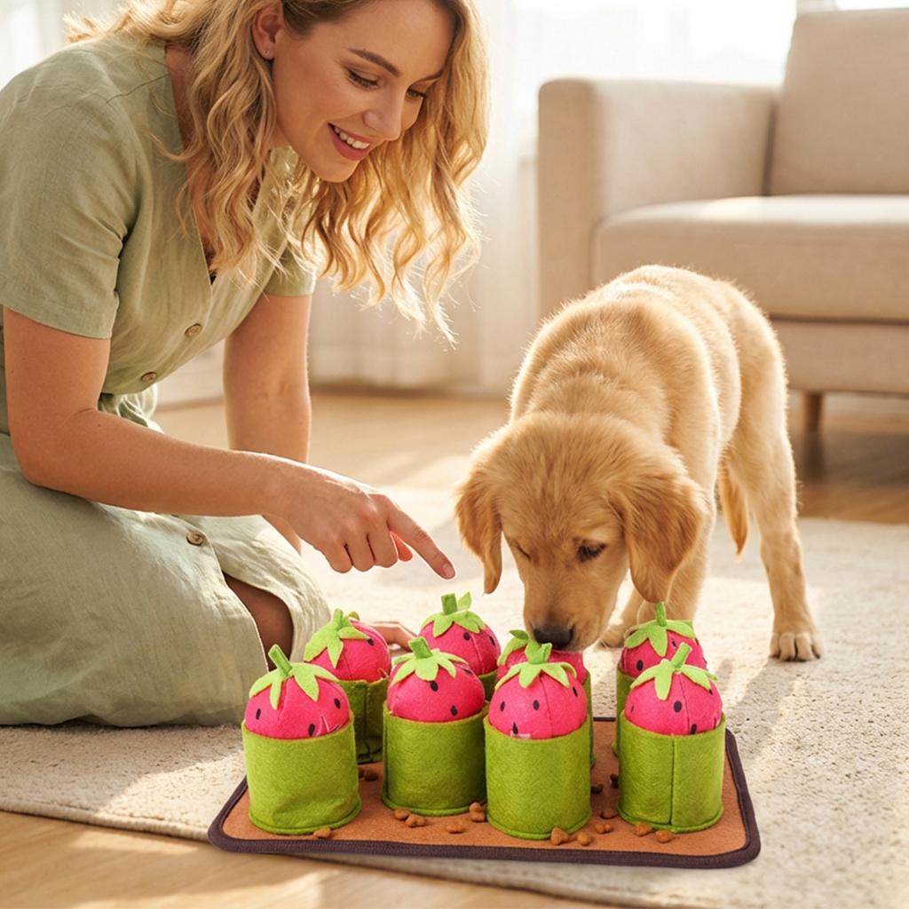 Interactive Strawberry Snuffle Toy For Dogs - Puzzle Dispenser To Keep Your Pup Mentally Stimulated & Physically