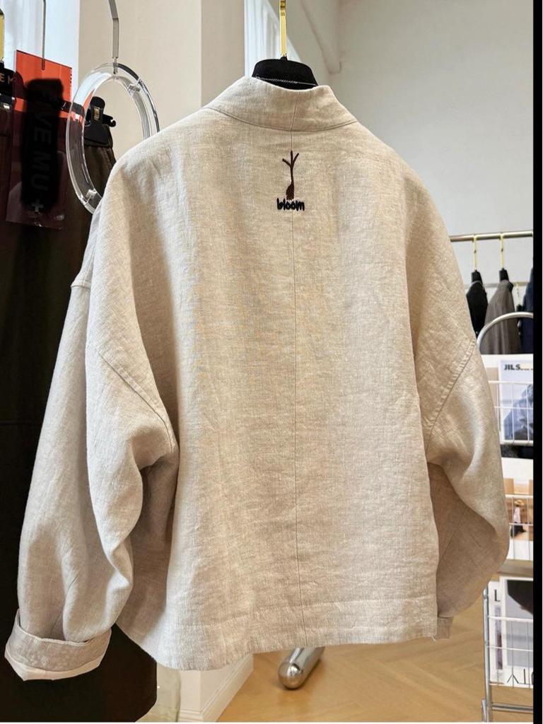 Herbstkollektion 2025: Exquisite bestickte V-Ausschnitt Retro Baumwollleinenjacke für Damen