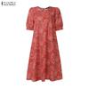 ZANZEA Women Casual Round Neck Summer Short Sleeve Dress