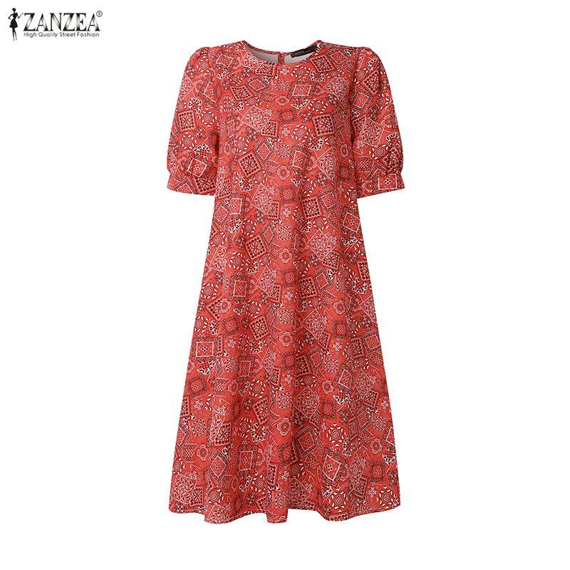 ZANZEA Women Casual Round Neck Summer Short Sleeve Dress