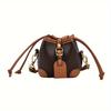 Trendy Color Block Mini Bucket Bag For Girls  Cute PU Leather Crossbody Bag Lightweight Drawstring Shoulder Bag For School Parties