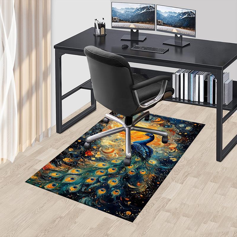 1pc peacock abstract Carpet Anti Slip Polyester Floor Mat for office.Bedroom
