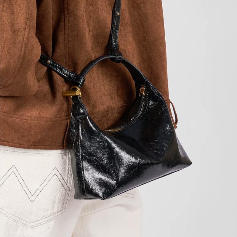 Niche handbag cowhide women's high-end leather underarm bag, simple commuter handbag, shoulder crossbody lunch box bag
