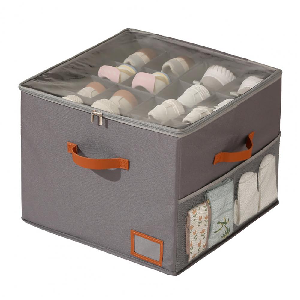 

Foldable Shoe Organizer Foldable Shoe Storage Box with Lid 16-compartment Dustproof Organizer Bin Handle-equipped Closet серый