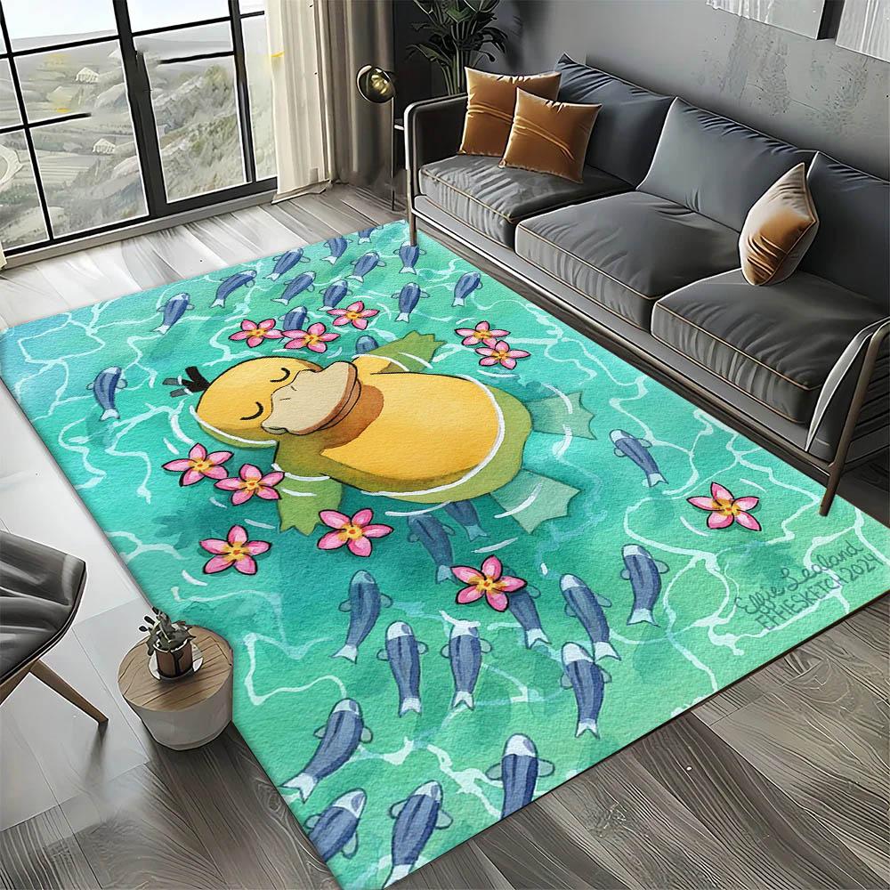 3D Cool P-Psyduck-S Cartoon Anime Carpet Rug Art for Room Decor Sofa Christmas Halloween Gifts Game Area Rug Non-slip Floor Mat