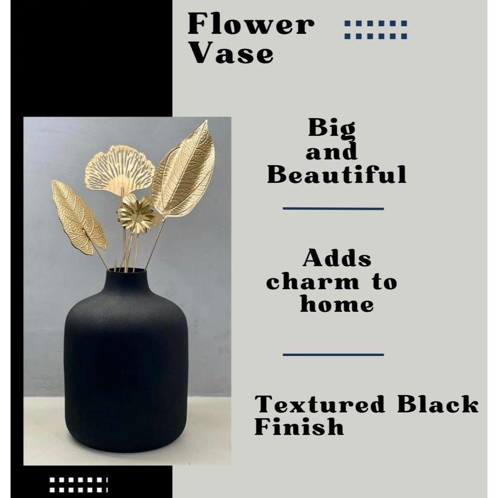 Metal Flower Vase for Home Decor and Living Room Vintage Decor Antique Decor and Vase for Home Décor |Textured Black (Medium)
