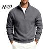 Outdoor Fitness Clothing Mens Quarter Zip Sweatshirt, Stand Collar Athletic Fleece Pullover, Ribbed Hem Cuffs, Casual Streetwear Hoodie Long