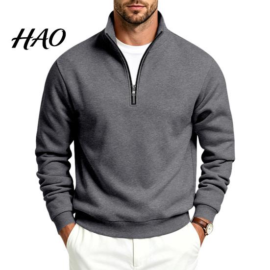 Outdoor Fitness Clothing Mens Quarter Zip Sweatshirt, Stand Collar Athletic Fleece Pullover, Ribbed Hem Cuffs, Casual Streetwear Hoodie Long