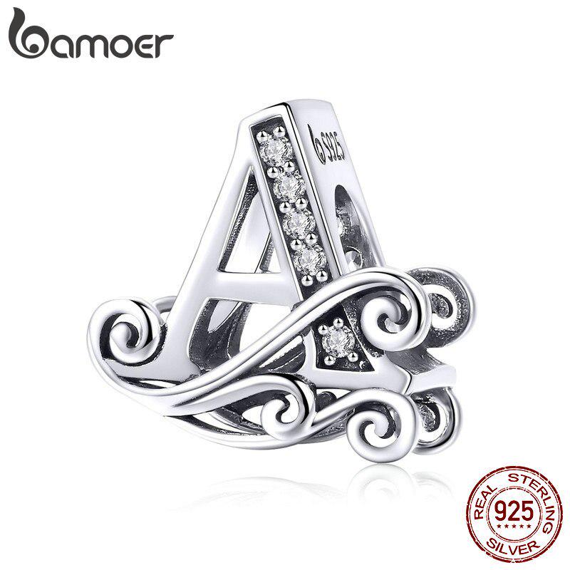 Šperky BAMOER Originální design 925 Sterling Silver Písmeno abeceda A až Z Korálky Přívěsky Fit náramky