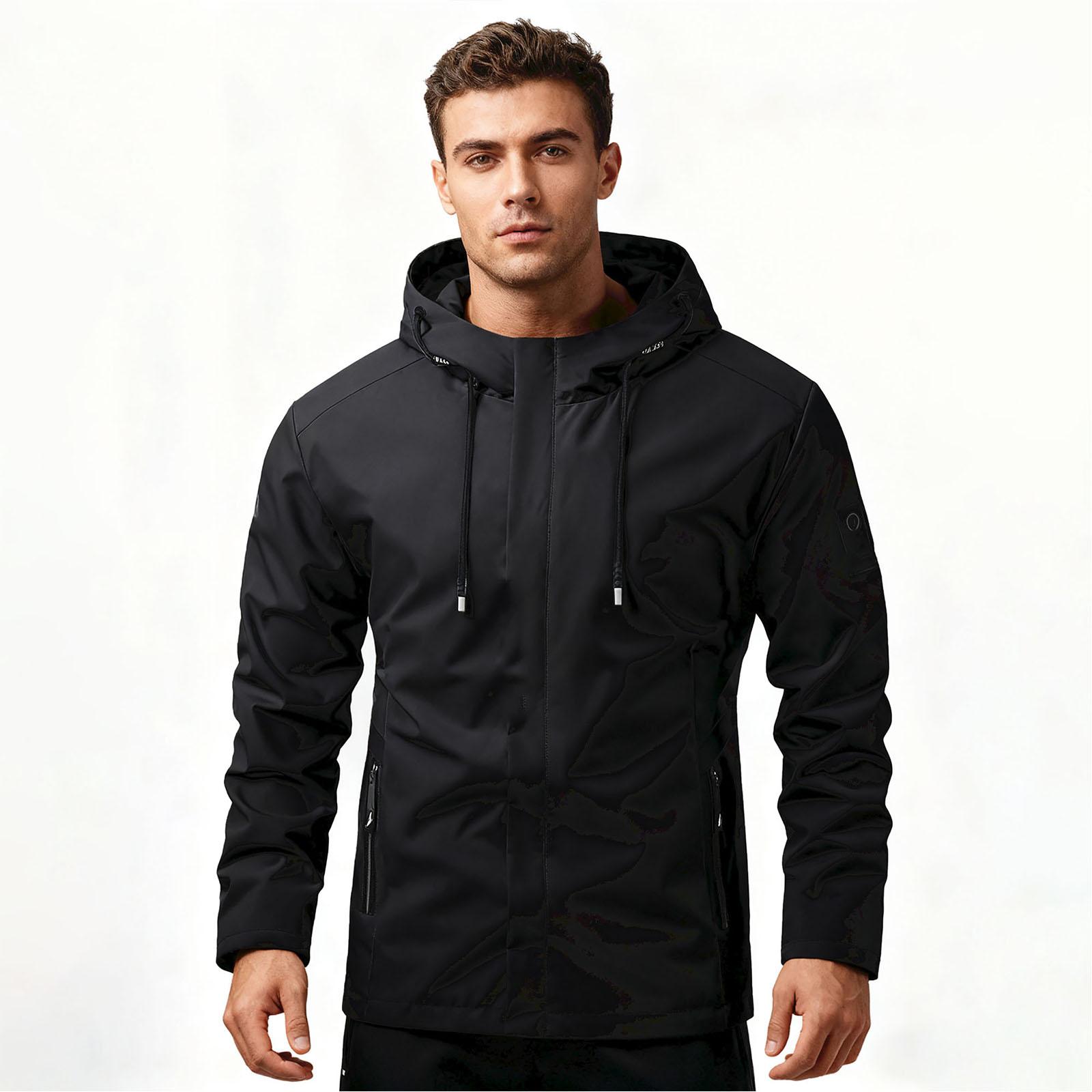 Men S Loose Jacket Fashionable Multi Pocket Hooded Jacket L чёрный
