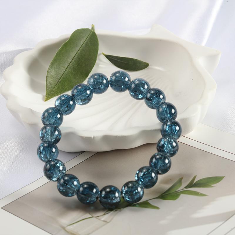 10mm Y2K Style Cracked Bead Bracelet, Multi Color Glass Round Bead Women's Fashion Jewelry Suitable For Daily Wear