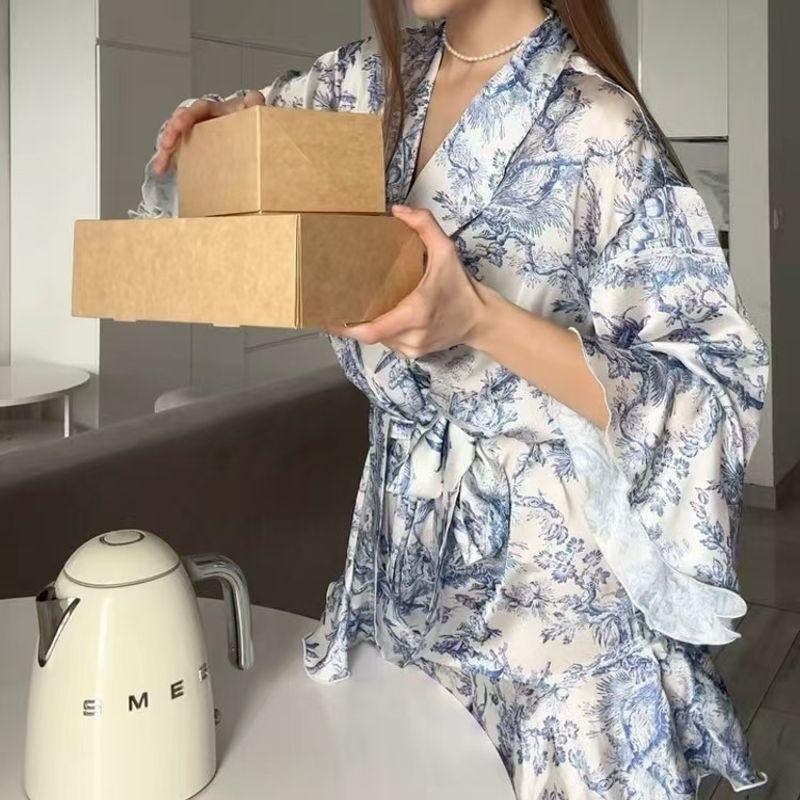 

Платье мини с принтом в западном стиле, V-образным вырезом и рукавами с оборками, на шнуровке, А-силуэта, принтованное платье на шнуровке Blue L