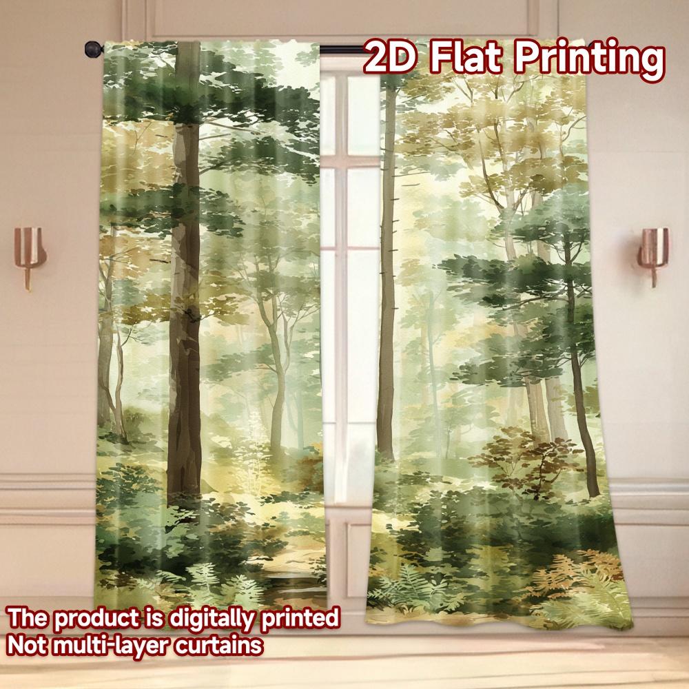 Flat Printing Curtains Without Rod Forest Greenery Design New Yearfestival Popular Drapes Yarn Set Of 2 Made Polyester
