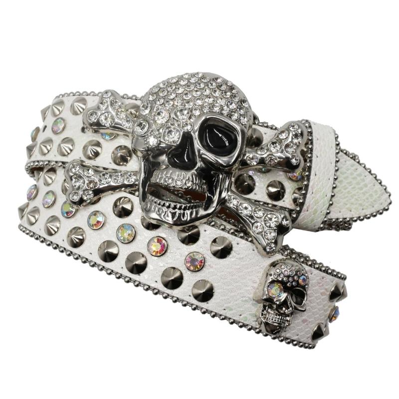 Punk Skull Buckle Belt for Adult Teens Rhinestones Rivet Studded Belt Halloween Party Music Festival Belt Eye Catching
