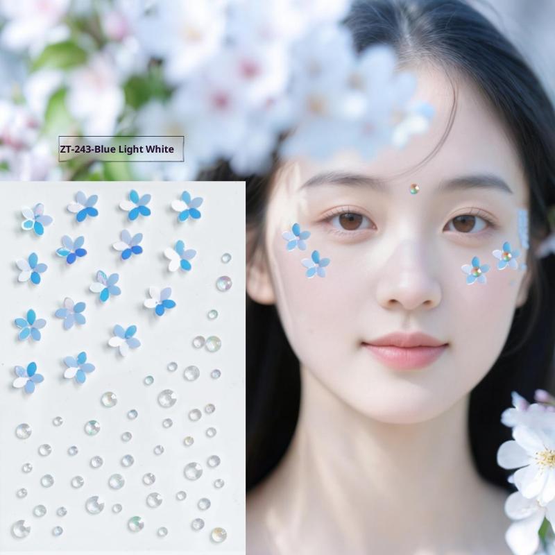 3D Хрустальные Камни Сияющий Пятилепестковый Цветок Наклейки на Лицо Татуировка Самоклеящиеся Сценический Макияж Наклейки-Татуировки на Лицо
