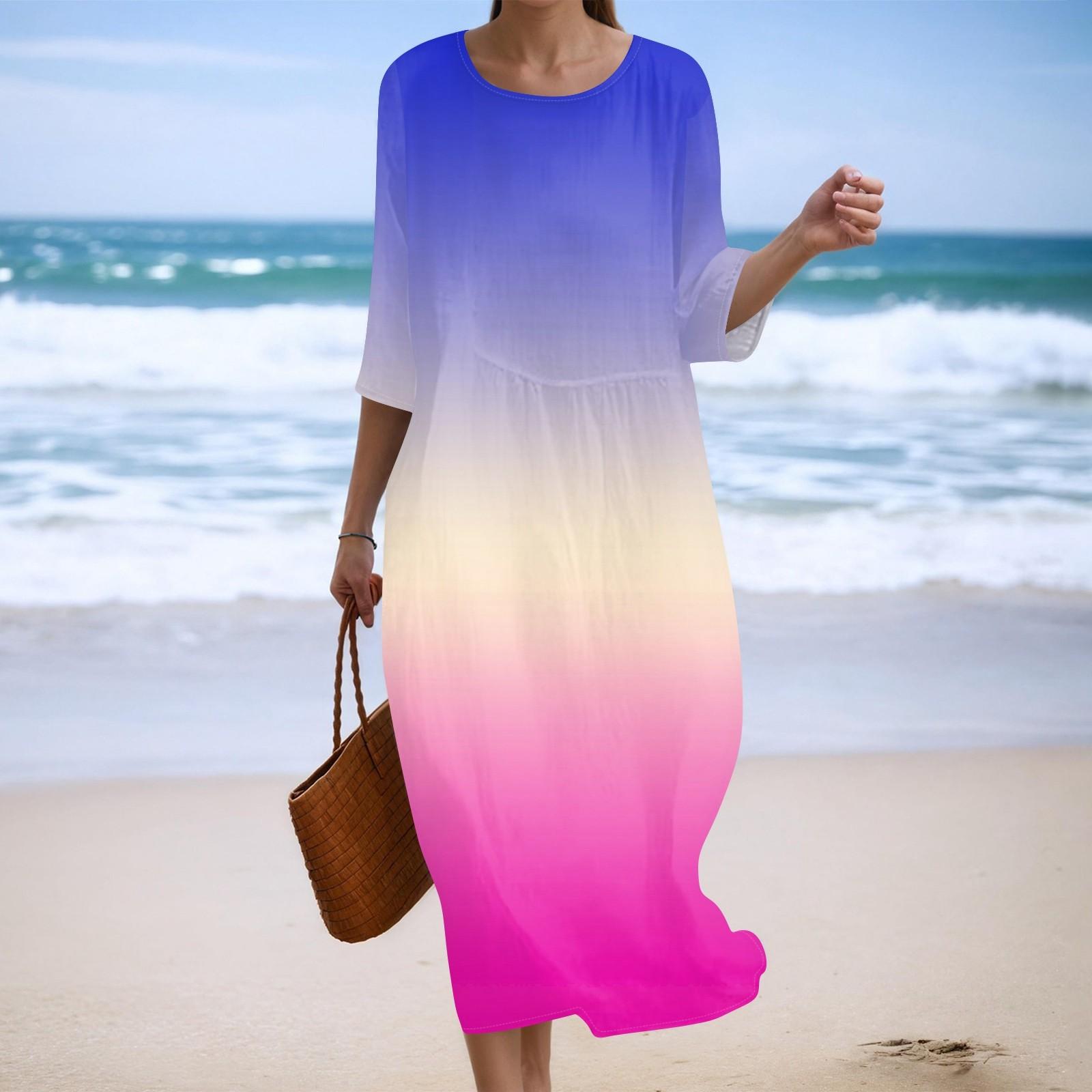 

Женское модное платье свободного кроя с принтом, круглым вырезом и рукавом три четверти L