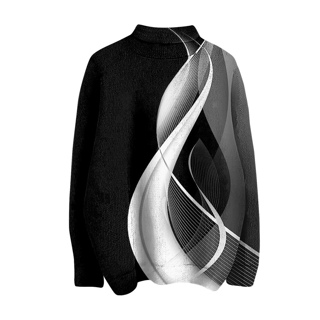 Women's Fashion Casual Long Sleeve Printed High Neck Woolen Knit