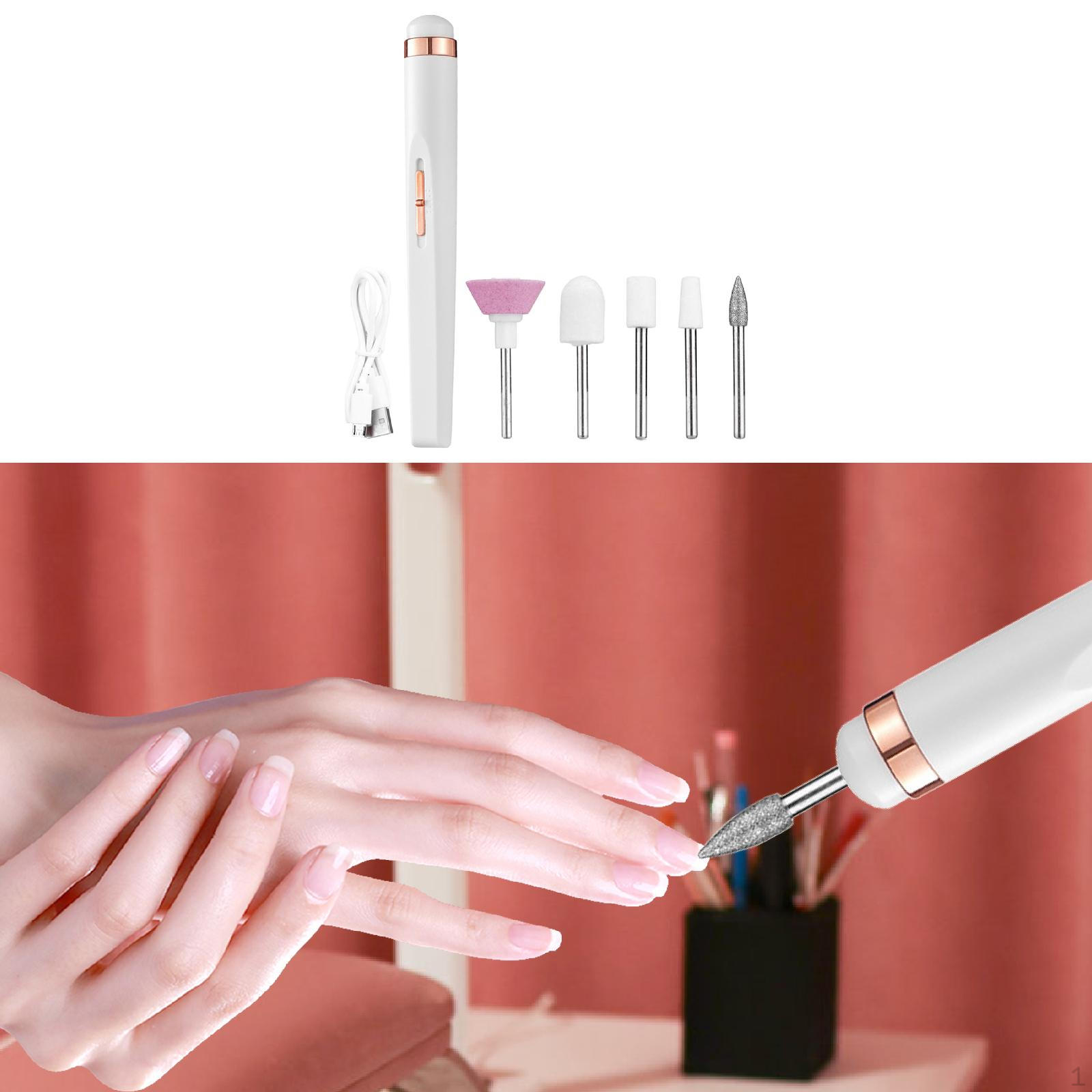 

Электрический набор пилок для ногтей, компактный, с 5 насадками для акриловых гелевых ногтей, портативный белый