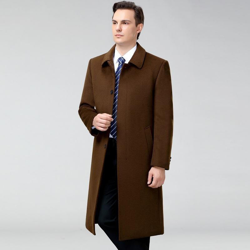 Cashmere Coat Men's Middle-aged and Elderly Woolen Coat Winter Knee-length Men's Wool Windbreaker Thickened Warm Top