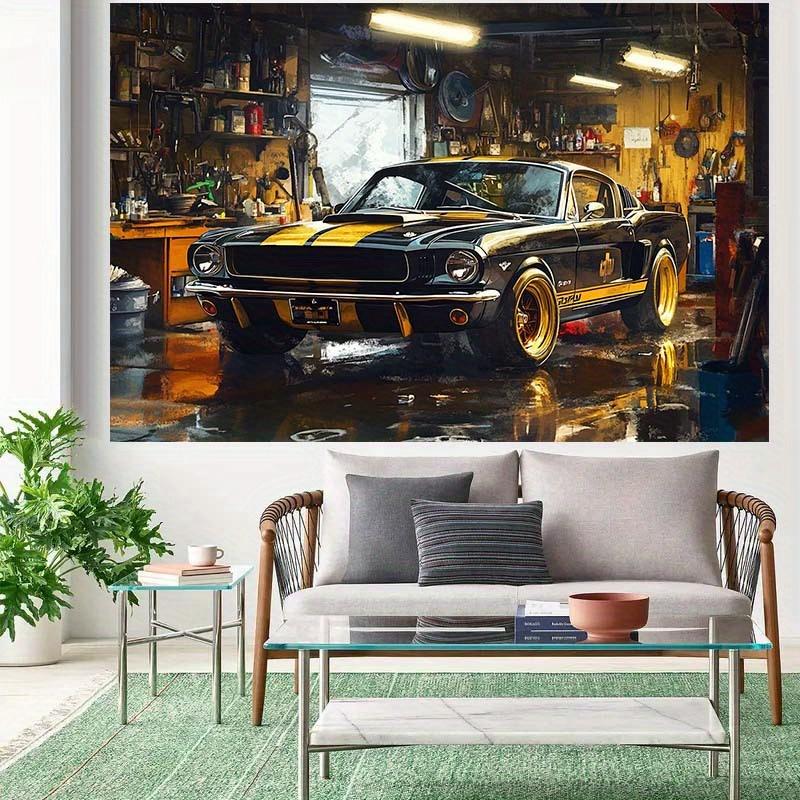 1 Piece of Retro Garage Car, Classic Sports Car Industrial Style Background Fabric, Personalized Room Wall Stunning Design
