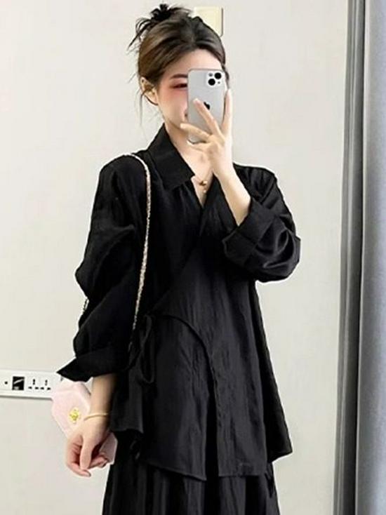 Early Autumn Women's Zen-Inspired Chinese Style Shirt & Skirt Set