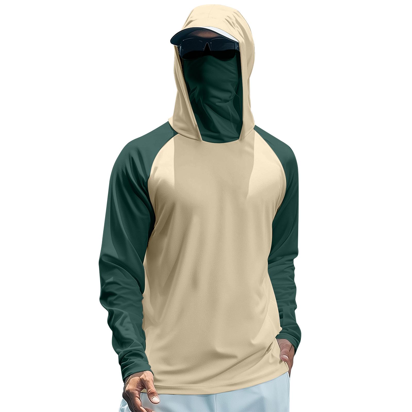 

Men s Summer Color Matching Quick-drying Long-sleeved T-shirt Sun Clothing Fishing Fitness Sports Hooded Long-sleeved Top M