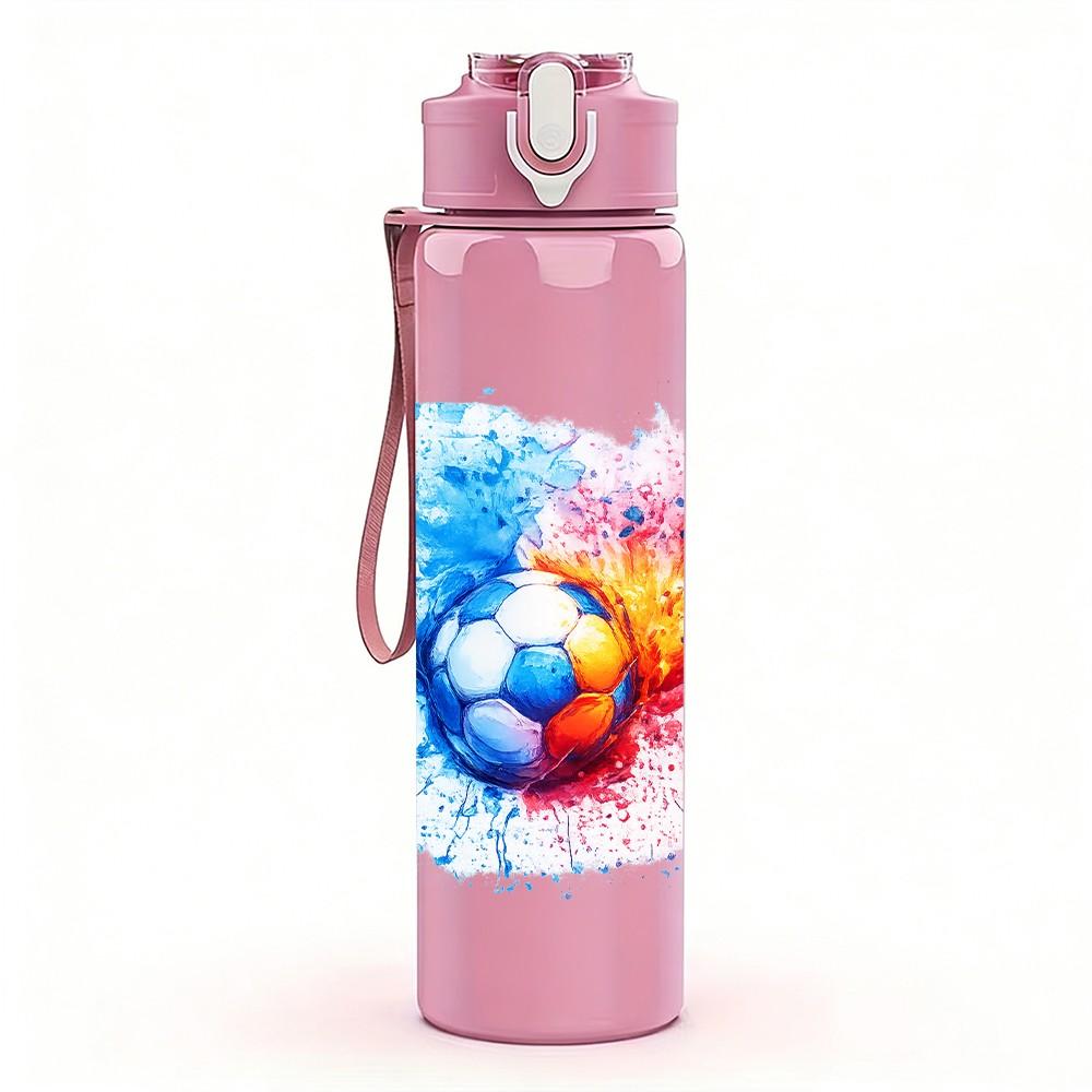 1PC Multicolor Splash Soccer Ball Print 750ml Color Plastic Sports Water Bottle Leakproof Flip Straw Lid Suitable for Sports Office Home Use