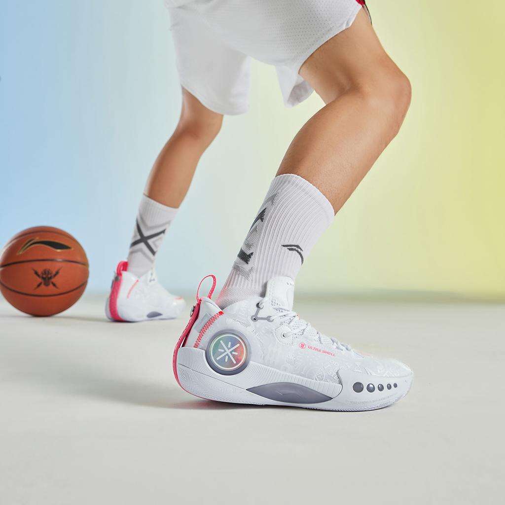 Li Ning Shadow 3 Cushioning Slip Resistant Abrasion Resistant Mid top Basketball Shoes Men's Standard White ABPT065-1