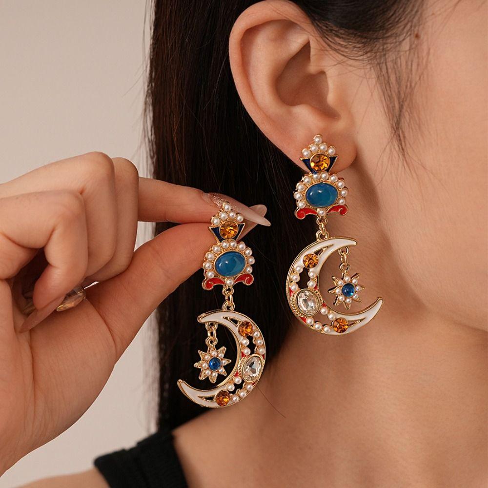 Medieval Style Dangle Earring Handmade Crystal Earrings Retro Sun&Moon Earrings  Birthday Gift