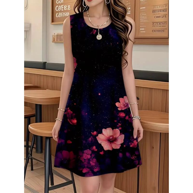 Ladies Spring and Summer Simple  Printed  Dress S
