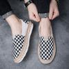 New Men Canvas Casual Shoes Summer Breathable Canvas Slip-on Loafers Street Trend Checkered Flat Fisherman Shoes