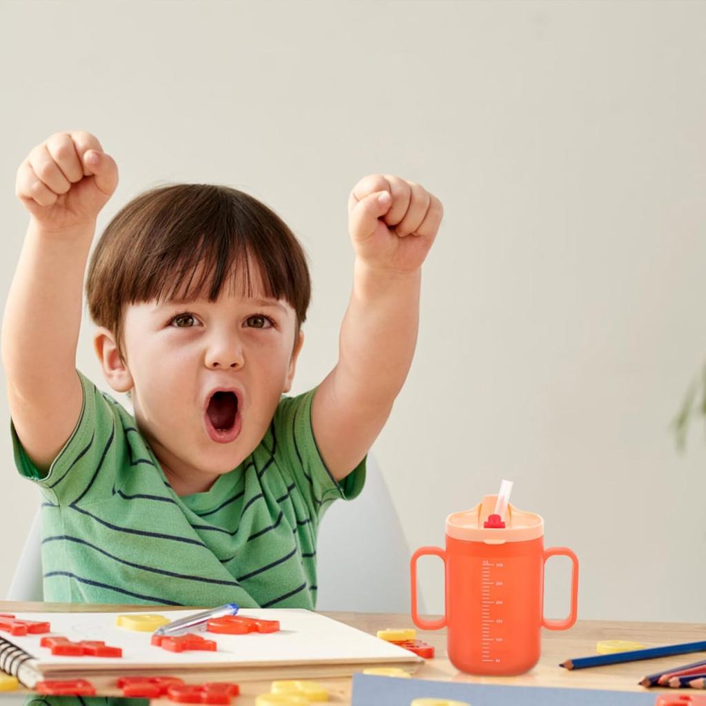 Alasum Adult Sippy Cup Independence 2-Handle 300ML Plastic Mug Drinking Cup with Straw Lid Handicap Cups for Limited Mobility Handicapped Accessories