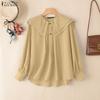 ZANZEA Women Casual Doll Collar Loose Long Sleeve Blouse