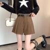 Women's High-Waist Pleated Wide-Leg Shorts for Autumn/Winter - Stylish A-Line Design