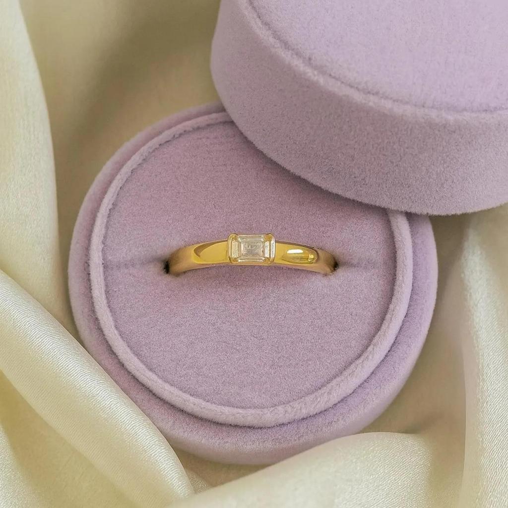 Emerald Cut Cubic Zirconia Wedding Band: Yellow Gold Plated Signet Ring: Art Deco Jewelry Gift For Unisex