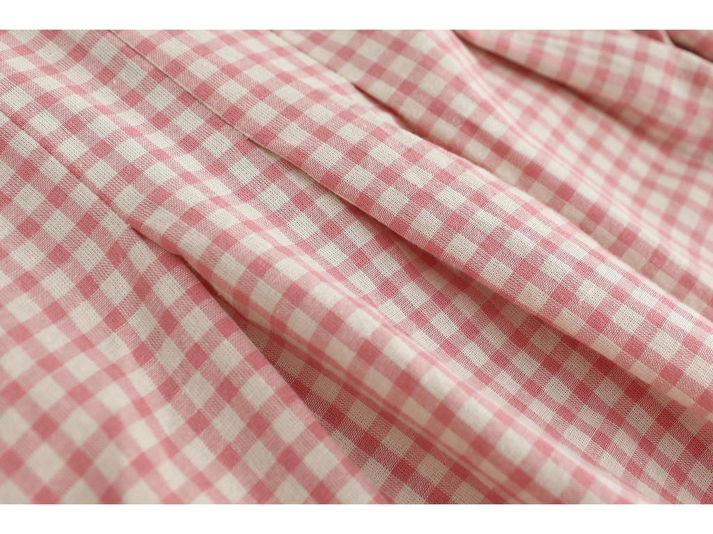 Neues Süßes Karomuster Babydoll-Top für Damen - Langärmlig, Gerafft, Einreihig, Lockere Passform, Vielseitiges Design