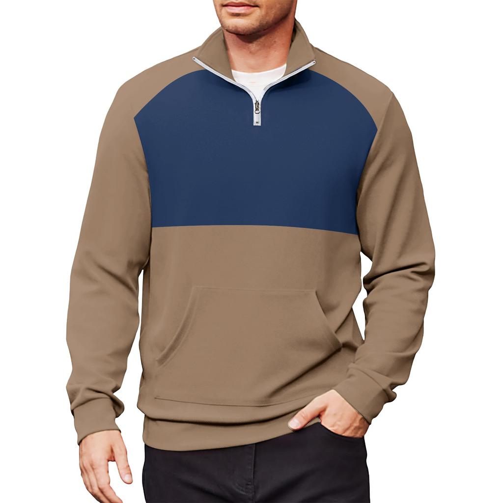 Men's Casual Long-Sleeved Collared Quarter-Zip Sweatshirt