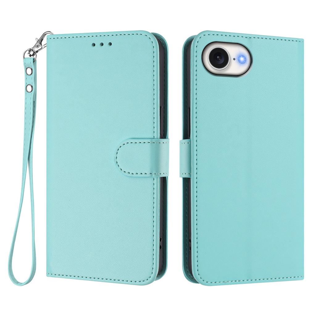 For iPhone 16e Leather Case Wallet Stand Phone Cover with Wrist Strap