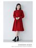 Girls' Red Ruffle Stand Collar Long Sleeve Waist-Hugging Dress for Autumn